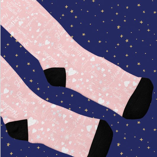 Schattigee Bleek Roze Sokken met Sterren en Harten