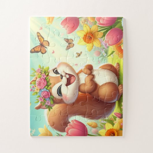 Schattigee, blije lenteeekhoorn legpuzzel (Verticaal)