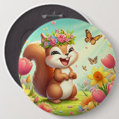 Schattigee, blije lenteeekhoorn ronde button 6,0 cm (Voorkant /achterkant)