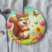 Schattigee, blije lenteeekhoorn ronde button 6,0 cm (In situ)
