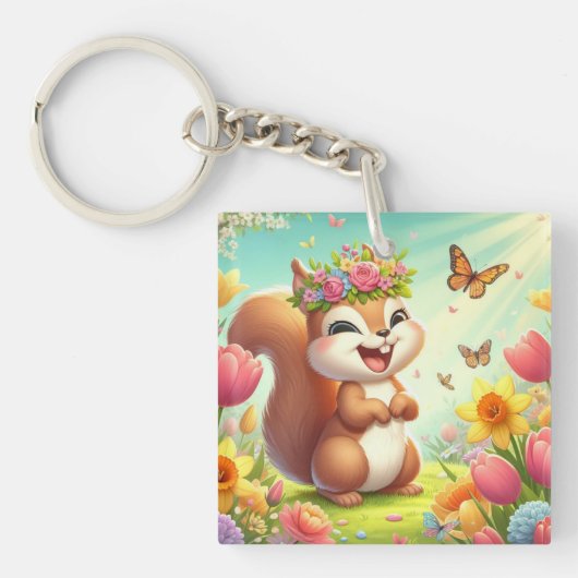 Schattigee, blije lenteeekhoorn sleutelhanger (voorkant)