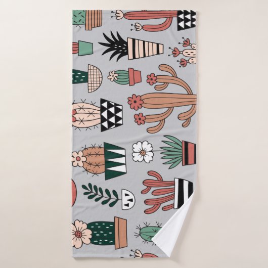 Schattigee bloeiende cactussen: handgetekend patro badhanddoek (Badhanddoek)