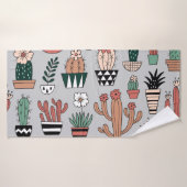 Schattigee bloeiende cactussen: handgetekend patro badhanddoek (Badhanddoek)