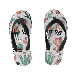 Schattigee bloeiende cactussen: handgetekend patro kinder teenslippers