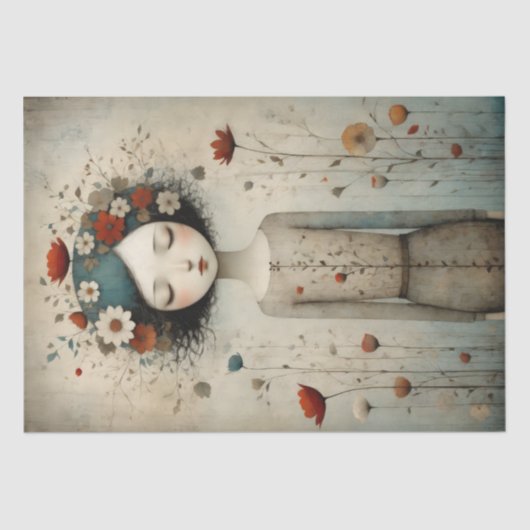 Schattigee bloeiende meisje decoupage tissuepapier (Voorkant)