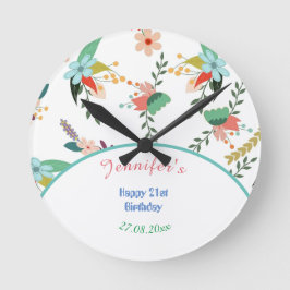 Schattigee Bloem Kleurrijke 21ste Gelukkige Verjaa Ronde Klok