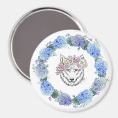 Schattigee Bloemblauwe Hydrangea Wolf Magnet (Voorkant / Achterkant)