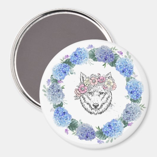 Schattigee Bloemblauwe Hydrangea Wolf Magnet (Voorkant / Achterkant)