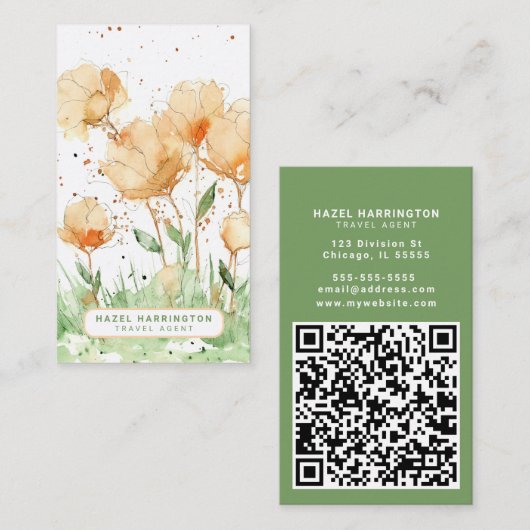 Schattigee Bloemen Aangepaste QR Code Scannable Wh Visitekaartje (Voorkant / Achterkant)