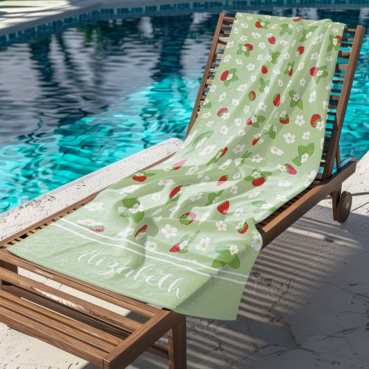 Schattigee Bloemen Aardbei Custom Name Summer Strandlaken