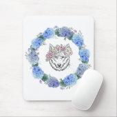 Schattigee Bloemen Blauwe Hydrangea Wolf Mousepad Muismat (Met muis)