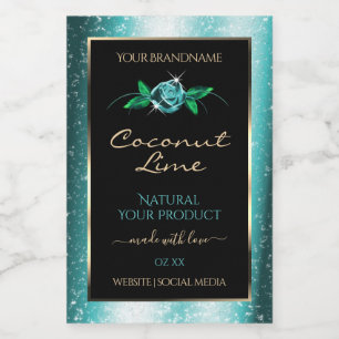 Schattigee Bloemen Blauwgroen Zwart Product Labels Voedselcontainer Etiket