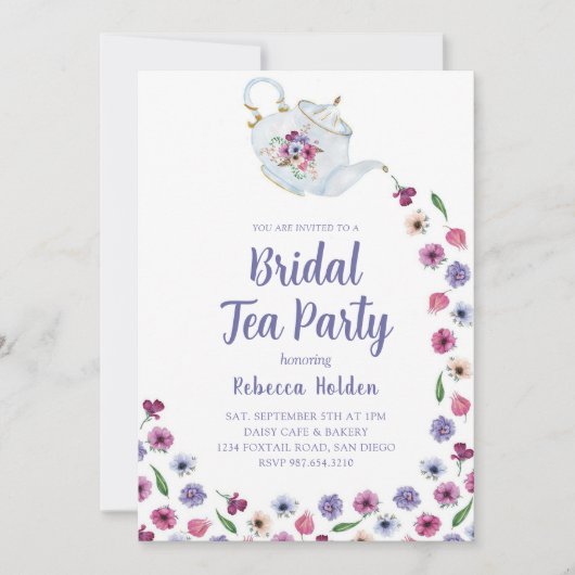 Schattigee Bloemen Bruids Tea Brunch Party Uitnodi Kaart (Voorkant)