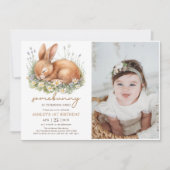 Schattigee Bloemen Bunny Meisje Eerste Verjaardag  Kaart (Voorkant)