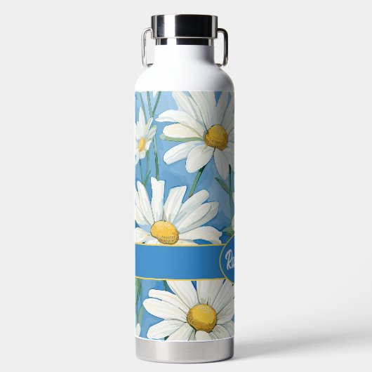 Schattigee Bloemen Daisies met Naam Waterfles (Voorkant)