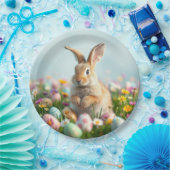 Schattigee bloemen en Bunny Paasfeest Papieren Bordje (Feest)