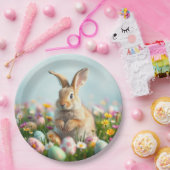 Schattigee bloemen en Bunny Paasfeest Papieren Bordje (Feest)