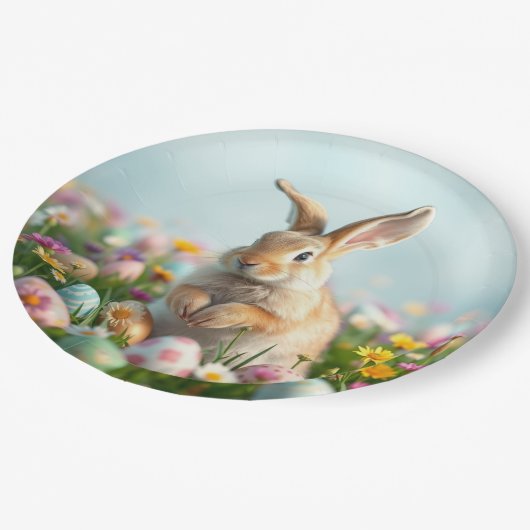 Schattigee bloemen en Bunny Paasfeest Papieren Bordje (Gekanteld)