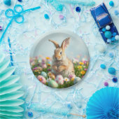 Schattigee bloemen en Bunny Paasfeest Papieren Bordje (Feest)