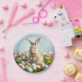 Schattigee bloemen en Bunny Paasfeest Papieren Bordje (Feest)