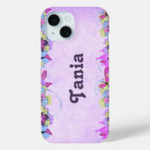 Schattigee bloemen en vlinders op paarse Case-Mate iPhone case (Achterkant)