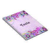 Schattigee bloemen en vlinders op paarse notitieboek (Rechterzijde)
