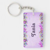 Schattigee bloemen en vlinders op paarse sleutelhanger (Voorkant)