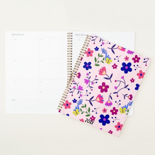 Schattigee bloemen en vlinders op roze planner (Display)