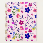 Schattigee bloemen en vlinders op roze planner (Voorkant)