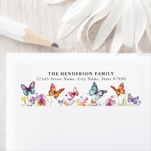 Schattigee Bloemen en Vlinders Retour Adreslabels Etiket (Insitu)