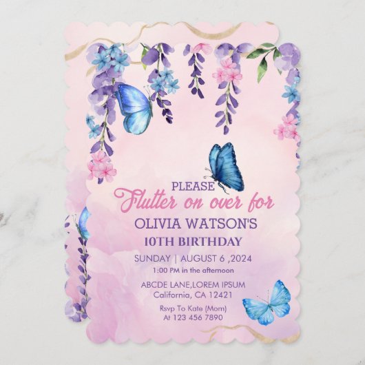 Schattigee Bloemen fladderen op over Vlinders Verj Kaart (Voorkant / Achterkant)