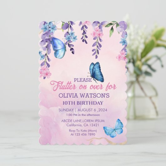 Schattigee Bloemen fladderen op over Vlinders Verj Kaart (Staand voorkant)