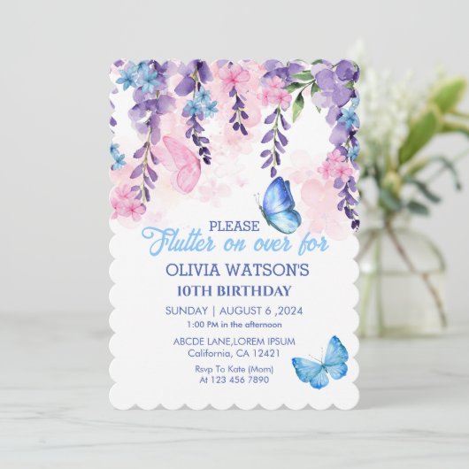 Schattigee Bloemen fladderen op over Vlinders Verj Kaart (Staand voorkant)