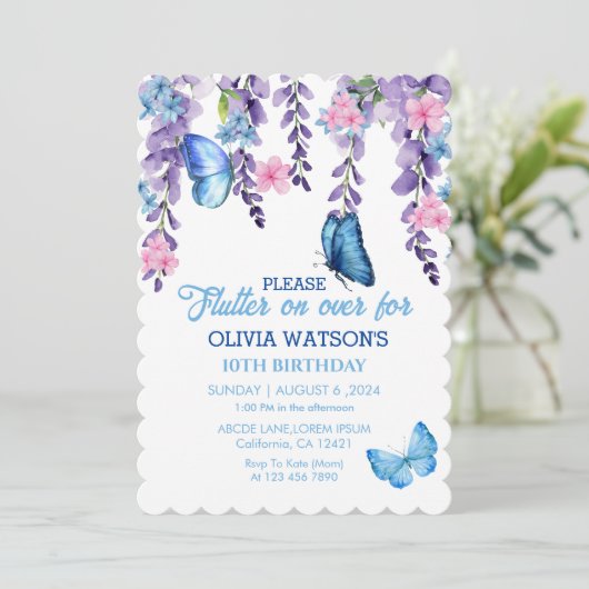 Schattigee Bloemen fladderen op over Vlinders Verj Kaart (Staand voorkant)