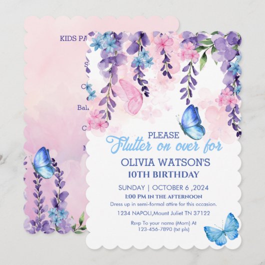 Schattigee Bloemen fladderen op over Vlinders Verj Kaart (Voorkant / Achterkant)