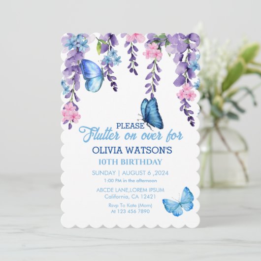 Schattigee Bloemen fladderen op over Vlinders Verj Kaart (Staand voorkant)