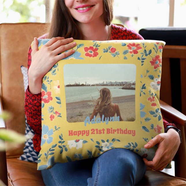 Schattigee Bloemen Fotogeschenken voor 21 Jaar Oud Kussen (Cute Flowers Photo Gifts for 21 Year Old Female)