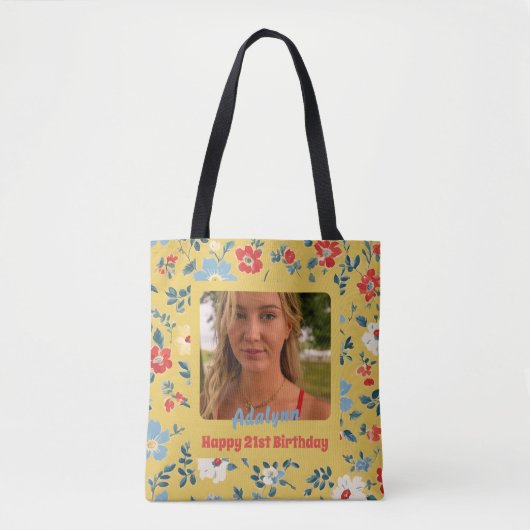 Schattigee Bloemen Fotogeschenken voor 21 Jaar Oud Tote Bag (Voorkant)