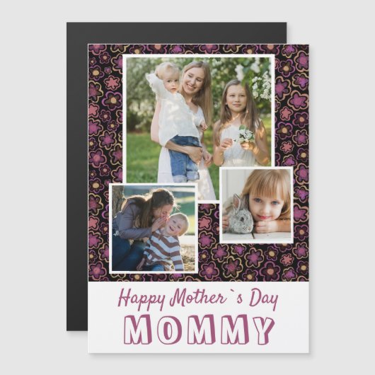 Schattigee Bloemen Gelukkige Moederdag 3 Fotomagne (Voorkant / Achterkant)