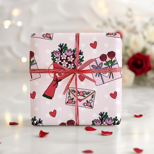 Schattigee Bloemen Gift Hart Valentijnsdag Cadeaupapier