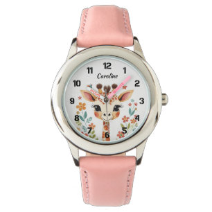 Schattigee Bloemen Giraffe Kinder Horloge