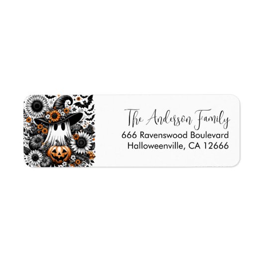 Schattigee Bloemen Halloween Ghost Retouradres Etiket (Voorkant)