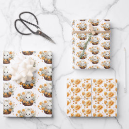 Schattigee Bloemen Halloween Inpakpapier Vel
