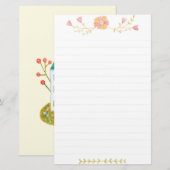 Schattigee bloemen Happy House Schattige Waterverf Briefpapier (Voorkant / Achterkant)