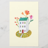 Schattigee bloemen Happy House Schattige Waterverf Briefpapier (Achterkant)