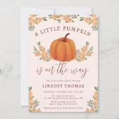 Schattigee Bloemen Herfst Pompoen Roze Baby shower Kaart (Voorkant)