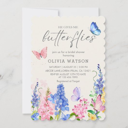 Schattigee bloemen Hij geeft me vlinders Vrijgezel Kaart (Voorkant)