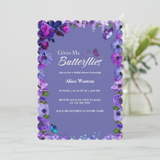 Schattigee bloemen Hij geeft me vlinders Vrijgezel Kaart (Staand voorkant)