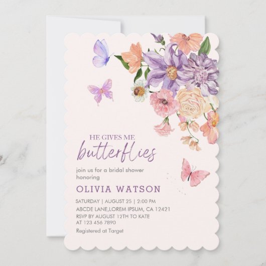 Schattigee bloemen Hij geeft me vlinders Vrijgezel Kaart (Voorkant)