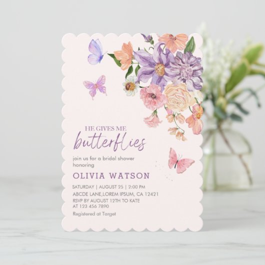 Schattigee bloemen Hij geeft me vlinders Vrijgezel Kaart (Staand voorkant)